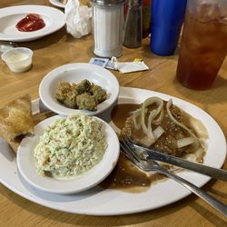 Gladys' - Country fried steak, coleslaw, and fried okra.