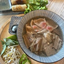 Beef pho & fried egg rolls