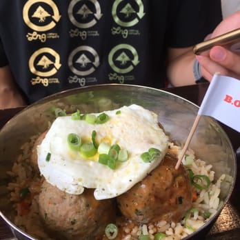 Sienna Mercato - Pork meatballs with Asian fried rice and fried egg - Italian Near Me - Pittsburgh, Pennsylvania