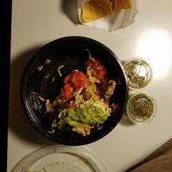 Dos Coyotes Border Cafe - Just took off the lid and where's the food in this usually full Bowl? There should be chicken and cheese with my pico de gallo.