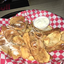 Homemade potato chips with ranch