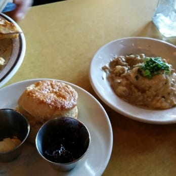Sweet Chick - Biscuit with butter and jelly on the left, biscuit with gravy on the right (chicken sausage gravy) - Southern Near Me - Brooklyn, New York Sweet Chick - Biscuit with butter and jelly on the left, biscuit with gravy on the right (chicken sausage gravy) - Southern Near Me - Brooklyn, New York