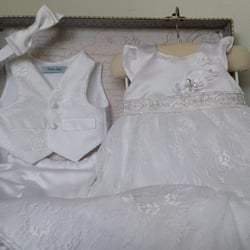 Patti's Attic, a Sewing Studio - Christening or baptismal gown, vest, pants and bow tie made from mother's wedding dress. Family heirloom created! Ideas on FB