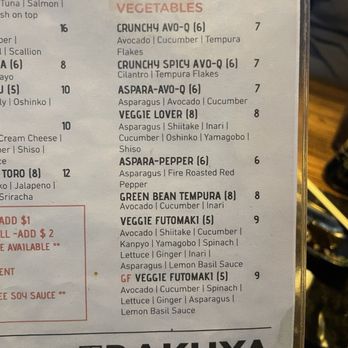 Rakuya - Vegetable sushi menu options - Sushi Bars Near Me - Washington, DC, District of Columbia
