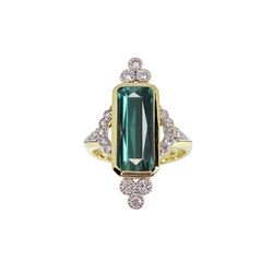 Melinda Lawton Jewelry - Indicolite tourmaline surrounded by diamonds in 14K gold