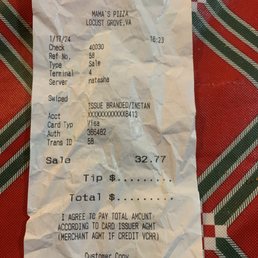 a receipt for a pizza a receipt for a pizza