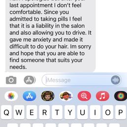 Megan - I got sick In her chair and went to reschedule, she called me a drug addict. Megan - I got sick In her chair and went to reschedule, she called me a drug addict.