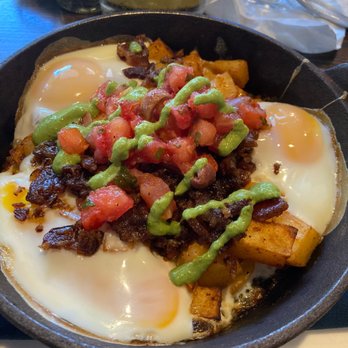 Farmer's Table - Potato and Chorizo hash with Eggs - Desserts Near Me - Boca Raton, Florida