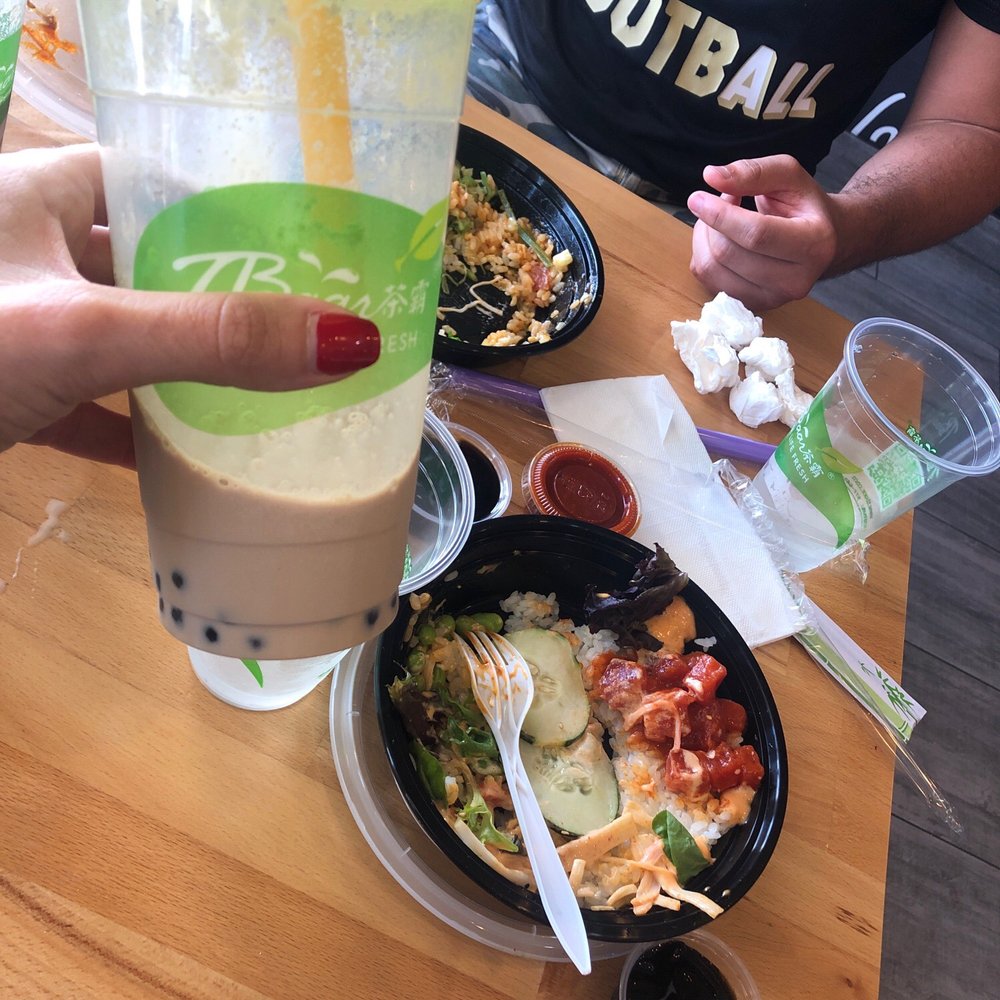 Tbaar - Milk black tea and tuna krab bowl.  Amazing - Bubble Tea Near Me - Orlando, Florida