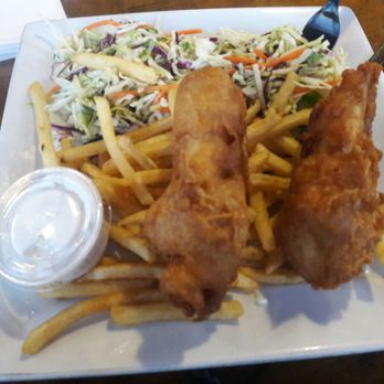 Sloopy's Beach Cafe - Fish and chips with an asian style slaw - American Near Me - Manhattan Beach, California Sloopy's Beach Cafe - Fish and chips with an asian style slaw - American Near Me - Manhattan Beach, California