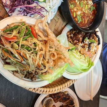 Nok’s Kitchen - Bun bo hue, rice salad, papaya salad, chicken skewer, sausage - Laotian Near Me - Westminster, California