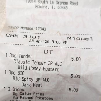 Popeyes Louisiana Kitchen - Receipt of the theft of points. - Fast Food Near Me - Mokena, Illinois Popeyes Louisiana Kitchen - Receipt of the theft of points. - Fast Food Near Me - Mokena, Illinois