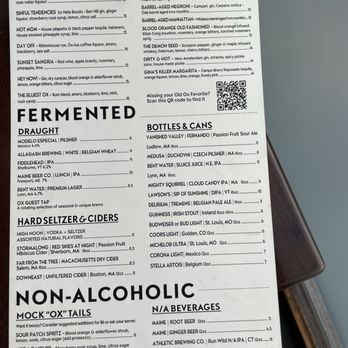 The Blue Ox - Drink menu - New American Near Me - Lynn, Massachusetts