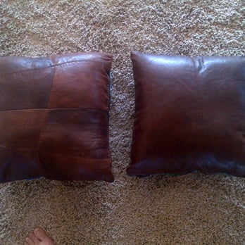 Nunez Upholstery - Jackets turned in throw pillows... back-side. The left pillows looks 'patchy' because it was the two arms of the jacket. - Furniture Reupholstery Near Me - Long Beach, California