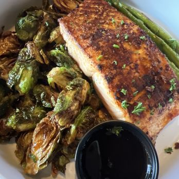 G.O.A.T's Arena - Perfectly grilled Salmon and roasted Brussels Sprouts! - Sports Bars Near Me - Fairview, Texas