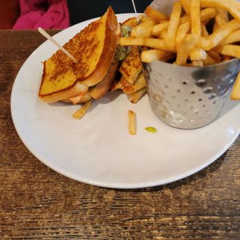 Rosine's Restaurant - Grilled pesto chicken with fries. Hold the tomatoes. - American Near Me - Monterey, California Rosine's Restaurant - Grilled pesto chicken with fries. Hold the tomatoes. - American Near Me - Monterey, California