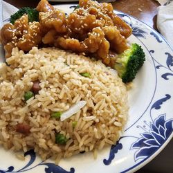 Double Happiness - Lunch menu sesame chicken with fried rice