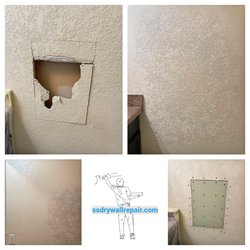 SS Drywall Repair - MBR Bath wall poorly constructed gives way with pressure.