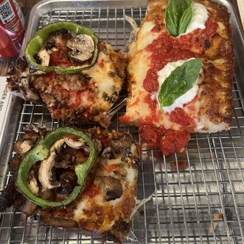 Emmy Squared Pizza - Half deluxe and half Margherita - Pizza Near Me - Los Angeles, California