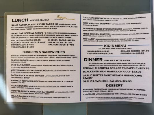 Menu photo 4 The Sand Bar Capitola, CA