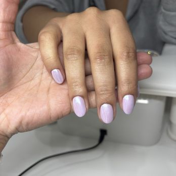 Enjoi Nails & Salon - Builder gel manicure w/ lavender gel and chrome overtop - Nail Salons Near Me - Chandler, Arizona