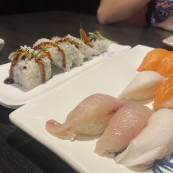 Sakura Sushi - Top/left:133. Shrimp Tempura Special Roll Bottom/right: 57. Salmon Nigiri, Yellowtail nigiri, 65. White Tuna Nigiri - Japanese Near Me - Phoenix, Arizona Sakura Sushi - Top/left:133. Shrimp Tempura Special Roll Bottom/right: 57. Salmon Nigiri, Yellowtail nigiri, 65. White Tuna Nigiri - Japanese Near Me - Phoenix, Arizona