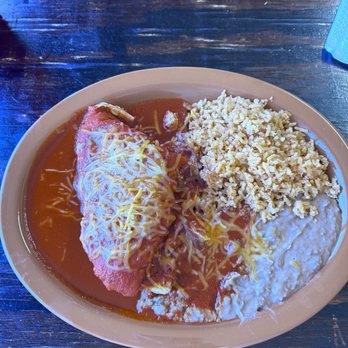 Nachos - Stuffed sopapilla with chicken and red sauce, beans and rice - Mexican Near Me - Moriarty, New Mexico
