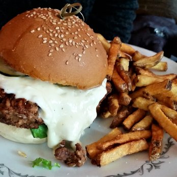 Nighthawks - Veggie Burger w/ cheese, pickle, lettuce, house sauce and side of fries. - Burgers Near Me - Troy, New York