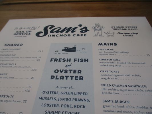 Menu photo 6 Sam's Anchor Cafe Tiburon, CA