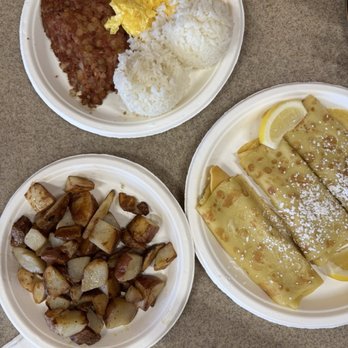 Koa Pancake House - Plain Crepes, roasted potatoes, corn beef hash and eggs - Breakfast & Brunch Near Me - Waipahu, Hawaii Koa Pancake House - Plain Crepes, roasted potatoes, corn beef hash and eggs - Breakfast & Brunch Near Me - Waipahu, Hawaii