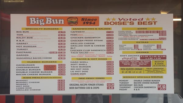 Menu photo 8 Big Bun Drive In Boise, ID