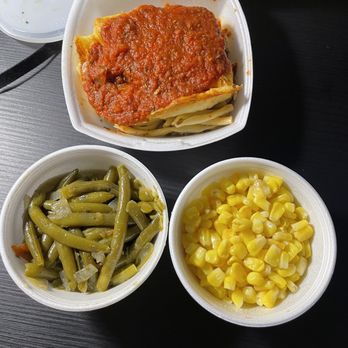 Mills River Restaurant - Pastitsio Greek Lasagna, green beans and corn. Perfect end to my day! - American Near Me - Mills River, North Carolina Mills River Restaurant - Pastitsio Greek Lasagna, green beans and corn. Perfect end to my day! - American Near Me - Mills River, North Carolina