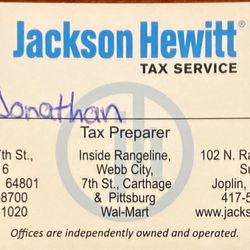 Jackson Hewitt Tax Service - Jonathan's business card