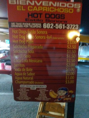 Menu photo 8 El Caprichoso Sonoran Hotdogs Phoenix, AZ
