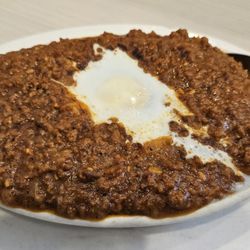 Bayview Kitchen - Baked ground beef with egg on plain white rice