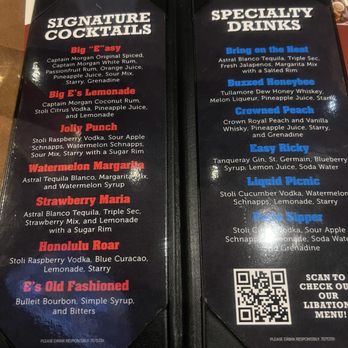 Big E's Sports Grill - Drink menu - Sports Bars Near Me - Midland, Michigan Big E's Sports Grill - Drink menu - Sports Bars Near Me - Midland, Michigan