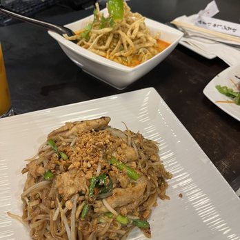 Khao San Road - Three flavored Chicken Pad Thai on the bottom, I forgot the name of the one above (sorry) - Thai Near Me - Toronto, Ontario Khao San Road - Three flavored Chicken Pad Thai on the bottom, I forgot the name of the one above (sorry) - Thai Near Me - Toronto, Ontario