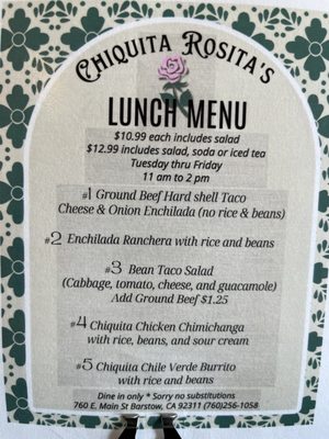 Menu photo 4 Chiquita Rosita's Barstow, CA Menu photo 4 Chiquita Rosita's Barstow, CA