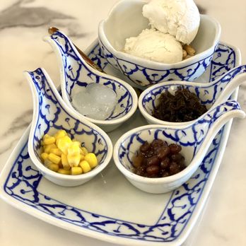 Kin Dee - (IG: @_eatwithstine) Coconut Ice Cream with Sweet Corn, Coconut Jelly, Taro, and Sweet Potato - $8.95 - Thai Near Me - Houston, Texas Kin Dee - (IG: @_eatwithstine) Coconut Ice Cream with Sweet Corn, Coconut Jelly, Taro, and Sweet Potato - $8.95 - Thai Near Me - Houston, Texas
