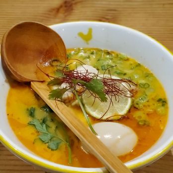 KINTON RAMEN YONGE & EGLINTON - $15.95 - Red Curry-Men: Thick noodles in a red Thai curry chicken broth with coconut cream, chicken breast, a seasoned egg, etc. - Ramen Near Me - Toronto, Ontario KINTON RAMEN YONGE & EGLINTON - $15.95 - Red Curry-Men: Thick noodles in a red Thai curry chicken broth with coconut cream, chicken breast, a seasoned egg, etc. - Ramen Near Me - Toronto, Ontario