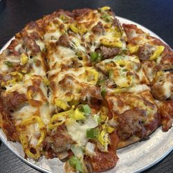 House pizza - fan favorite (no beef or olives and added yellow peppers)