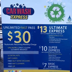 Take 5 Car Wash - We have three different exterior washes Basic, Super, and our Ultimate
We offer FREE VACUUMS, FREE MAT CLEANERS with all washes