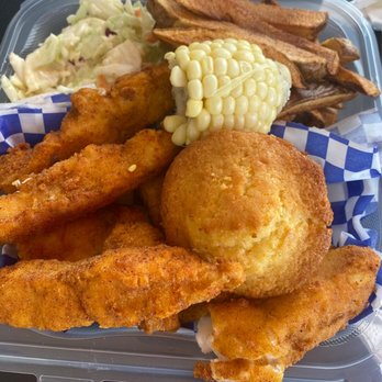Frickin Fried - Fried Catfish, fries, cornbread, coleslaw and corn. - Southern Near Me - Concord, California