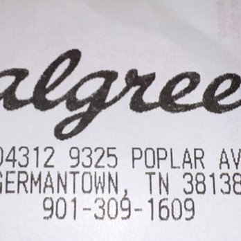 Walgreens - store information, as printed at top of cash register receipt - Drugstores Near Me - Germantown, Tennessee Walgreens - store information, as printed at top of cash register receipt - Drugstores Near Me - Germantown, Tennessee