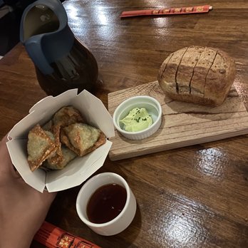 Olmsted - Kale and crab Rangoon, Einkorn sourdough with garlic chive butter - New American Near Me - Brooklyn, New York