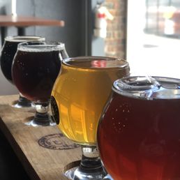 a row of beer glasses