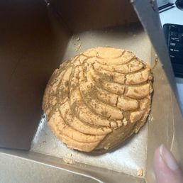 Pumpkin filled concha. Pumpkin filled concha.