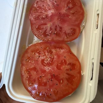 Backyard Bagel - Tomato Tomato open-faced sandwich on Salted Bagel - Bagels Near Me - Seattle, Washington