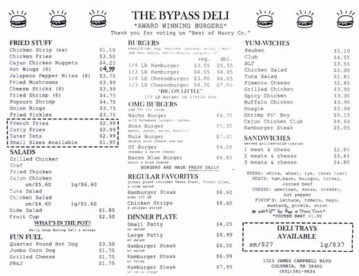 Menu photo 4 Bypass Deli  Columbia, TN