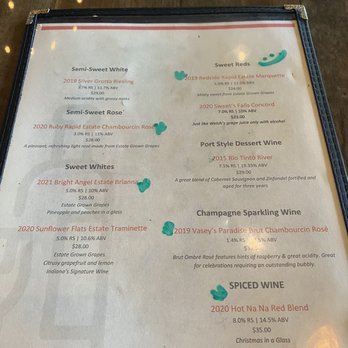 Sugar Creek Vineyard And Winery - Menu - Wine Tasting Room Near Me - Carmel, Indiana